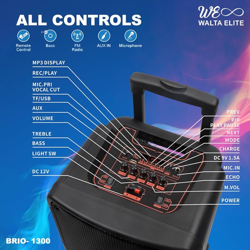 Walta Elite BRIO-1300 70 W Bluetooth Party Speaker (Black, Stereo Channel)