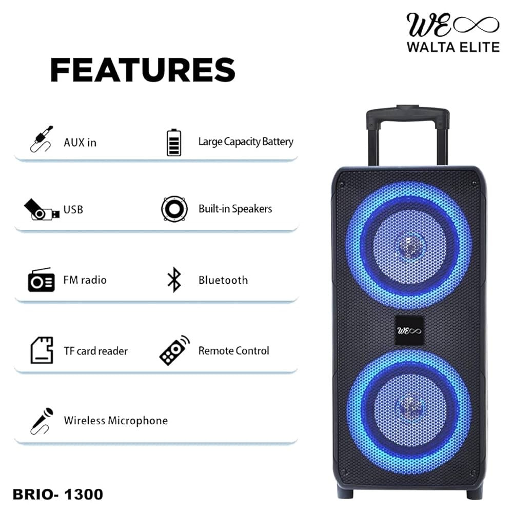 Walta Elite BRIO-1300 70 W Bluetooth Party Speaker (Black, Stereo Channel)
