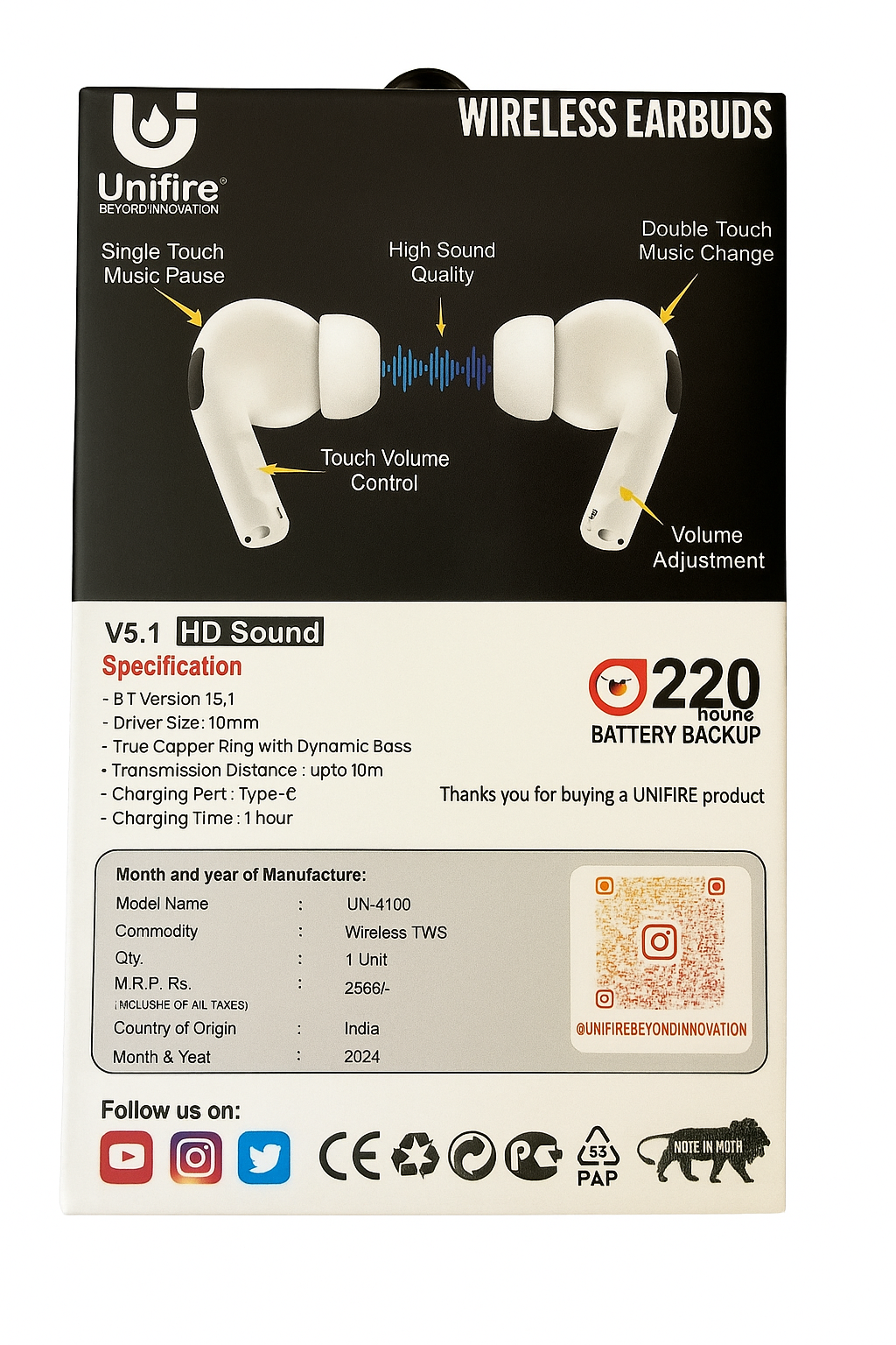 Unifine Wireless Earbuds best or high sound Quality (UN-4100)