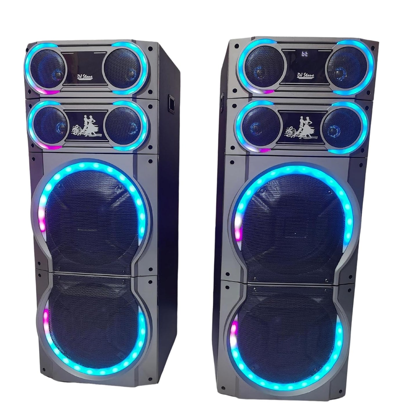 DJ Stone Club DJ Bluetooth Party Tower Speakers with LED Lights, Dual Towers, Wireless Microphone, USB and AUX. Powerfull Bass.
