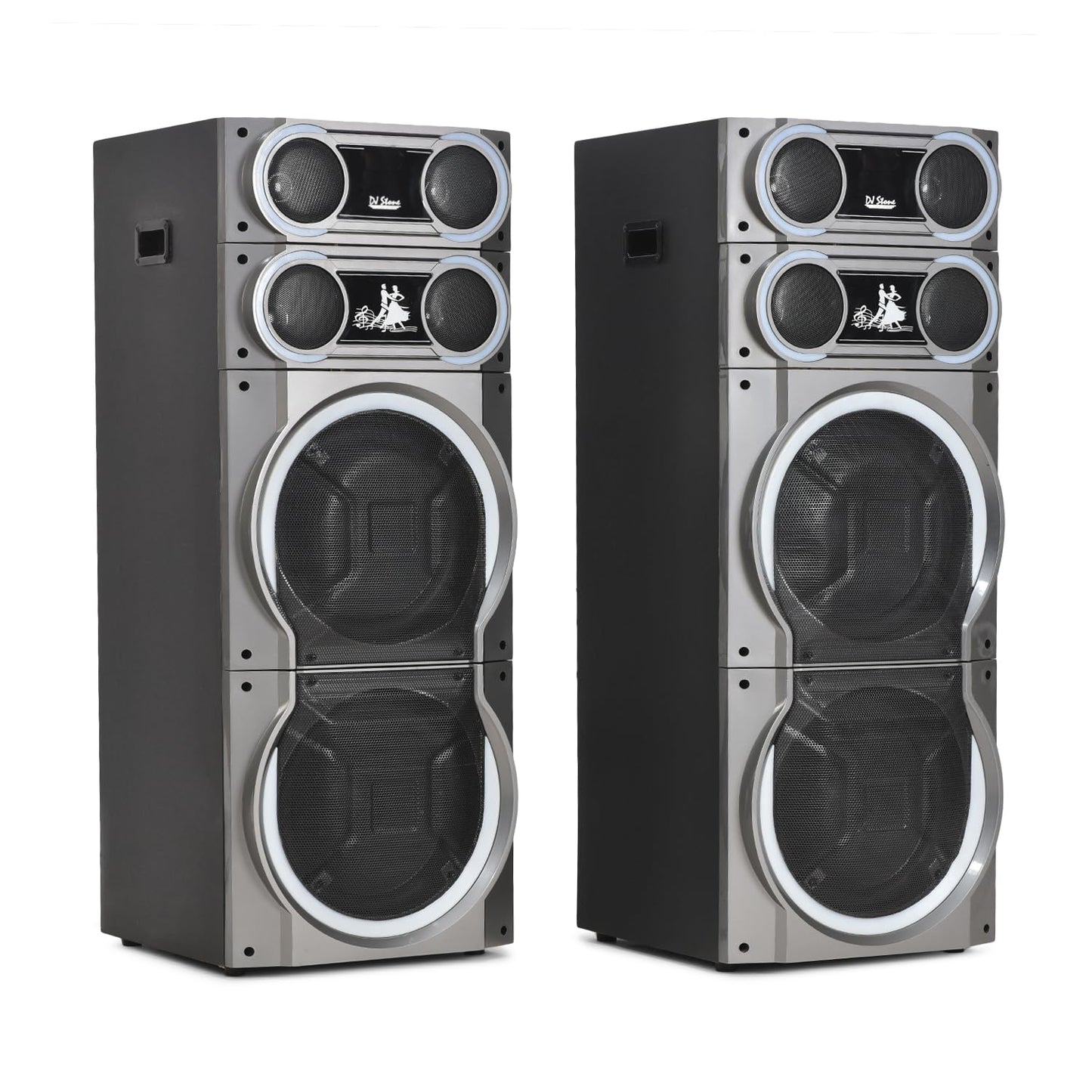 DJ Stone Club DJ Bluetooth Party Tower Speakers with LED Lights, Dual Towers, Wireless Microphone, USB and AUX. Powerfull Bass.